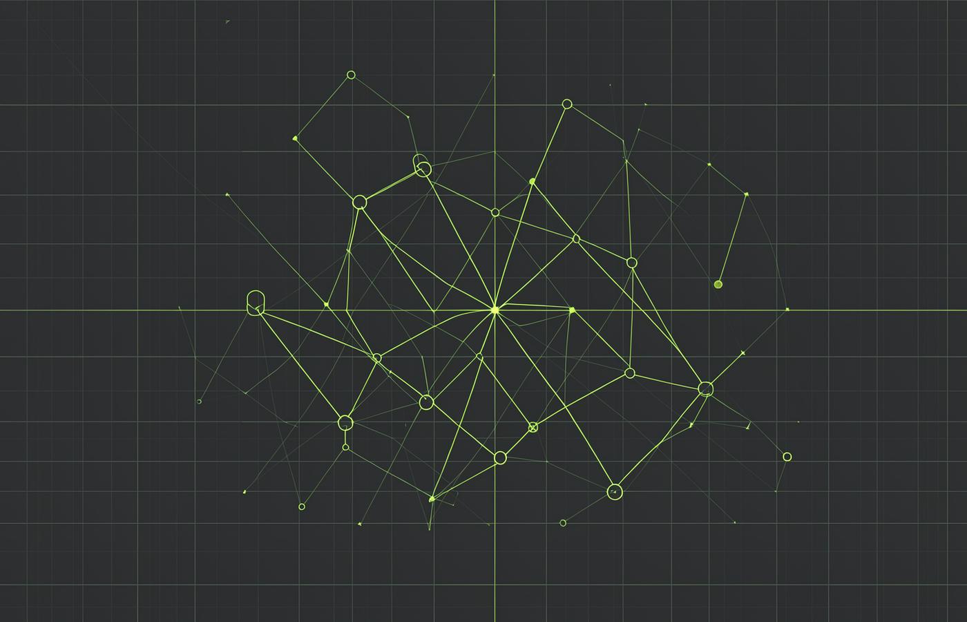 Abstract network of connected nodes on a dark technical grid